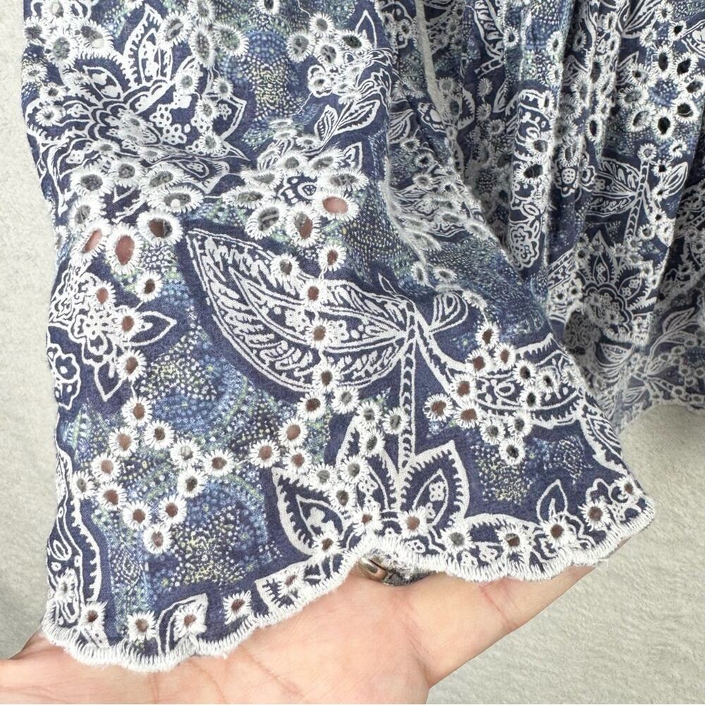 Free People Anissa Bed Jacket Eyelet Lace Tie Front Blue Combo Size S Beach Boho - Picture 11 of 15